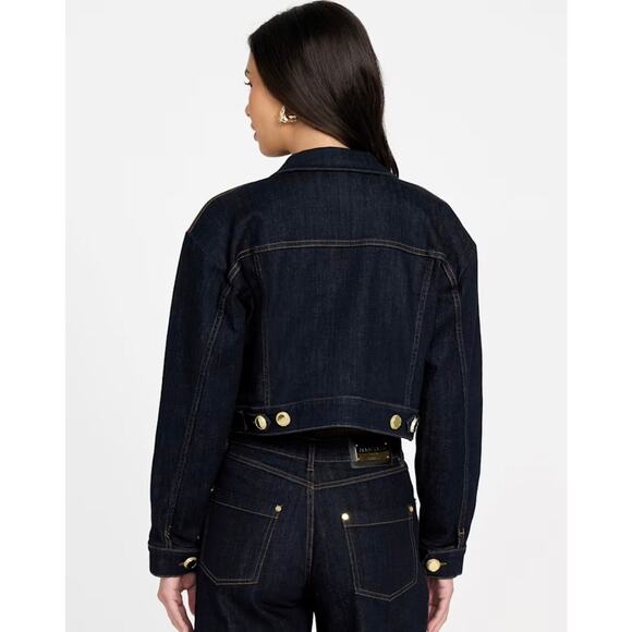 New Marciano By Guess Kylie Denim Jacket Cropped Dark Wash Small 4 Boxy 40 - Picture 4 of 14